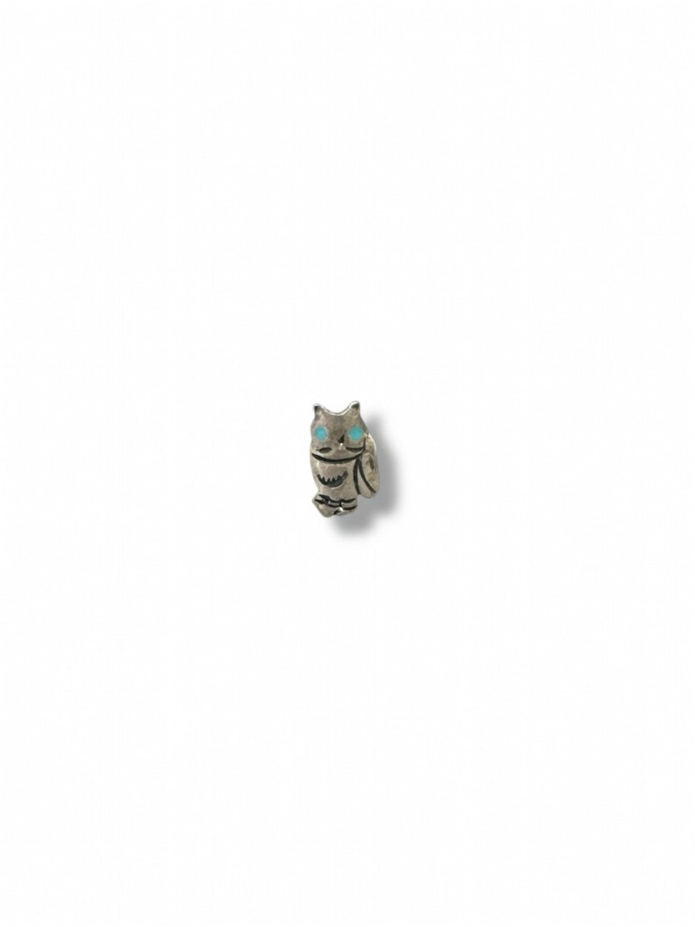Silver Owl Pin with Turquoise Eyes